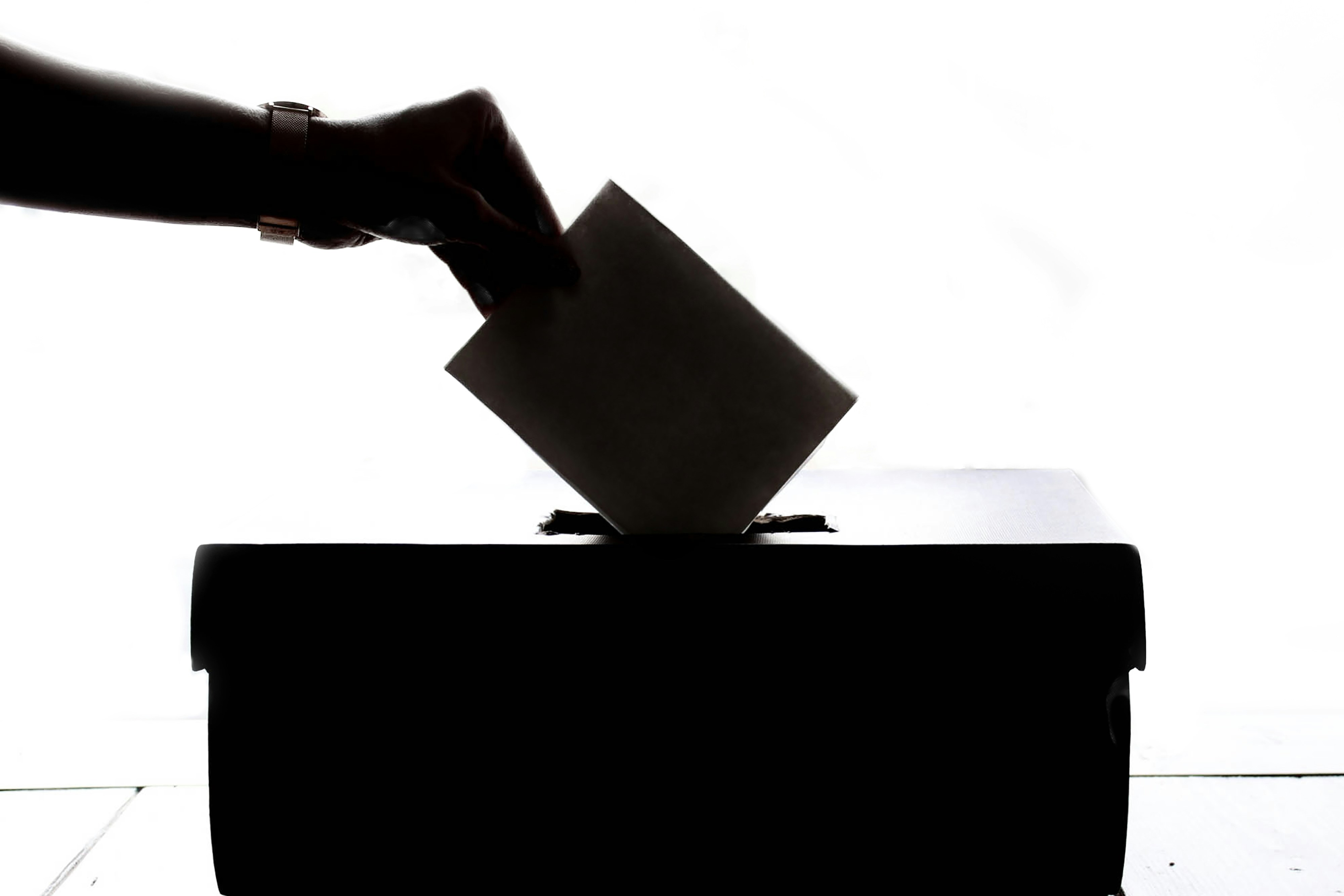 Person casting a ballot at a polling station